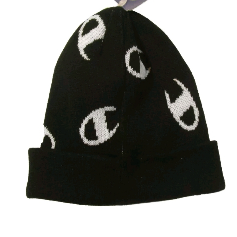 Champion Beanie Hat Black Script All Over Logo - Picture 4 of 5